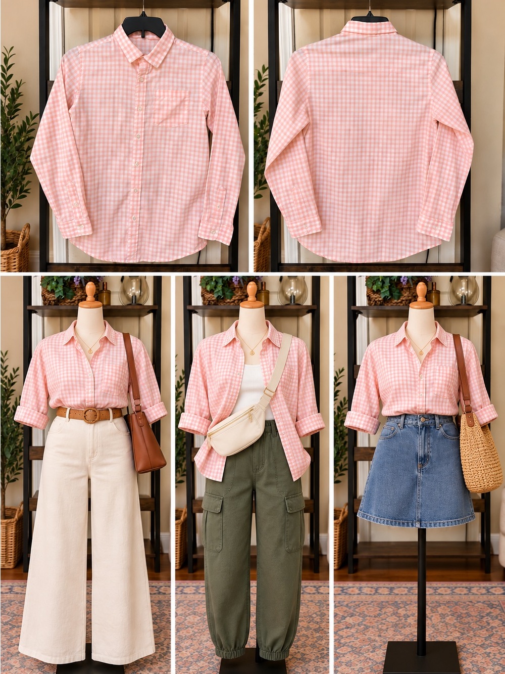 Cat & Jack Pink Gingham Button-Down Shirt - Girl’s Large - Women’s XS